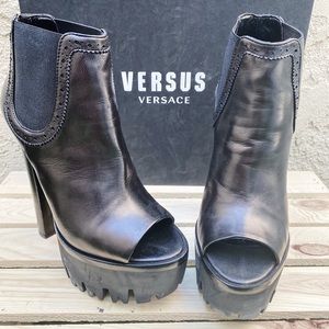 Versace 6inch peep toe boot.
